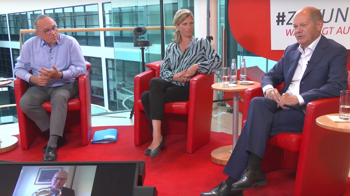 Foto: Norbert Walter-Borjans, Maja Göpel und Olaf Scholz beim SPD-Zukunftsdialog